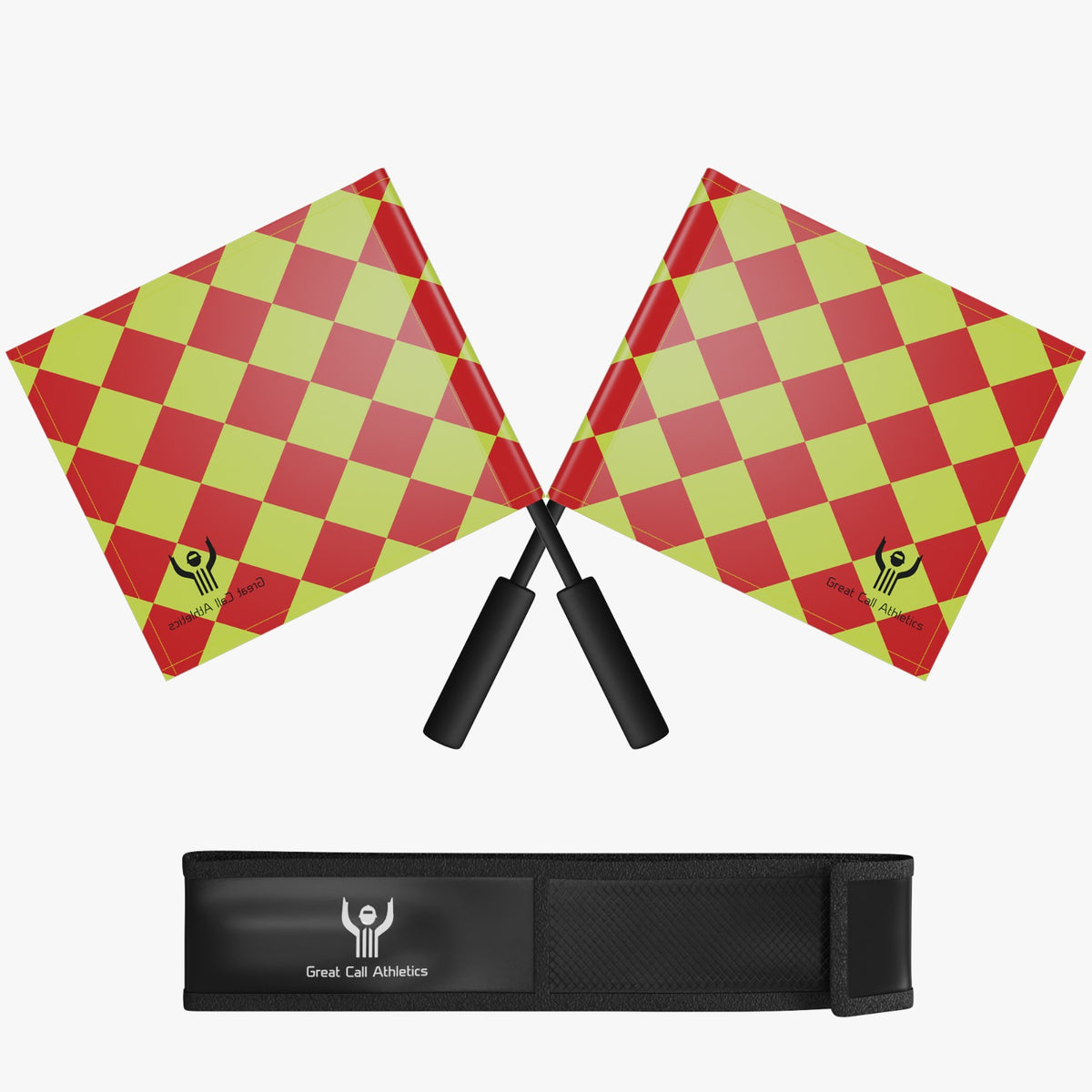 Soccer Referee Pro Flag Set Head Linesman Red Yellow Diamond Flags