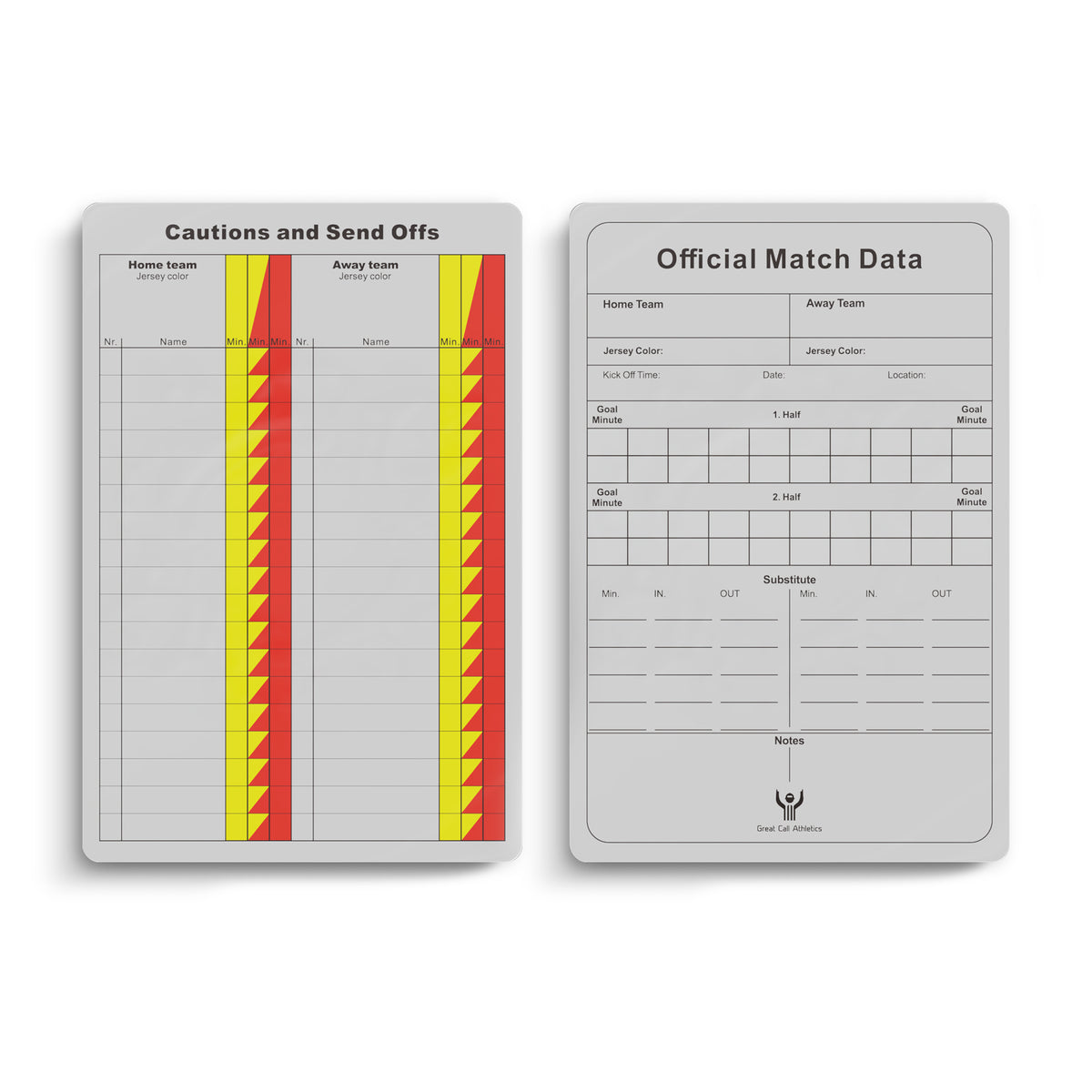 Soccer Referee Game Cards Pro | 50 Pack | Double Sided Thick Print Match Data Record Set