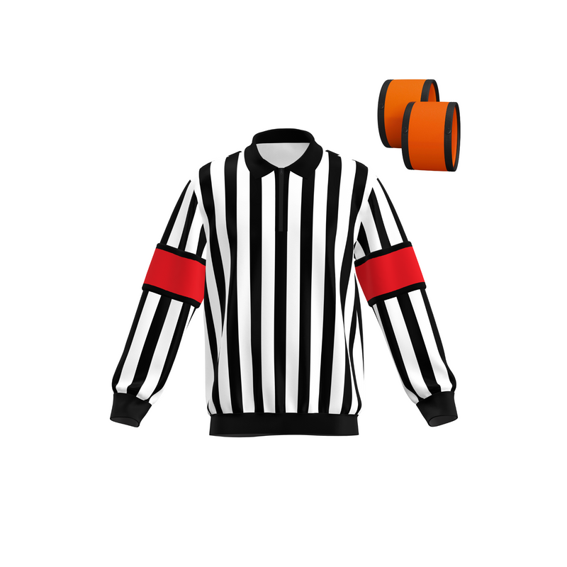 Hockey Referee Jersey for NHL and other ice sports with free removable armbands both orange and red