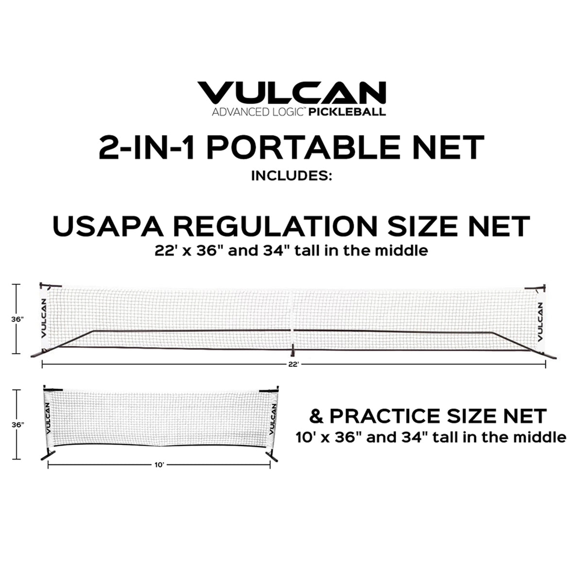 Vulcan Portable Pickleball 2-in-1 Net System