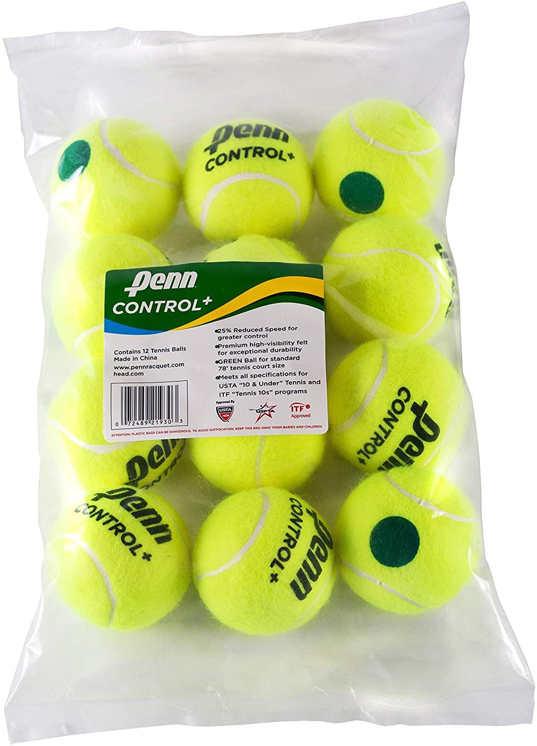 Penn | 521930 | Control Plus Youth Green Felt Tennis Balls | 12 Ball Polybag - Great Call Athletics